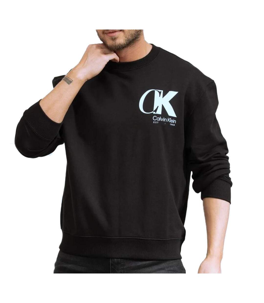 Sweat noir homme calvin klein jeans terry-1