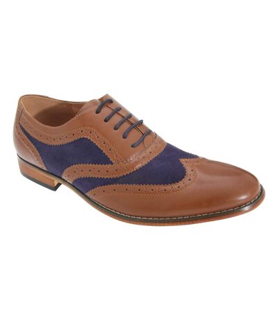 Goor Mens 5 Eye Brogue Oxford Shoes (Tan/Navy) - UTDF792