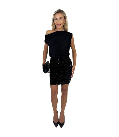 Womens/ladies Sequin Velvet Party Mini Skirt Black AX Paris