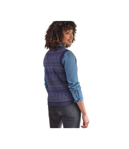 Womens/ladies Fair Isle Button Waistcoat Purple Multicoloured WoolOvers