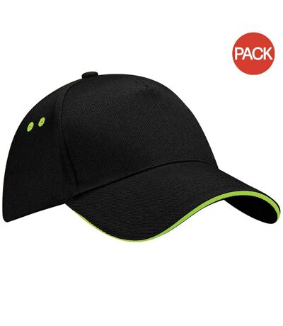 Lot de 2  Casquette adulte unisexe noir/vert citron Beechfield