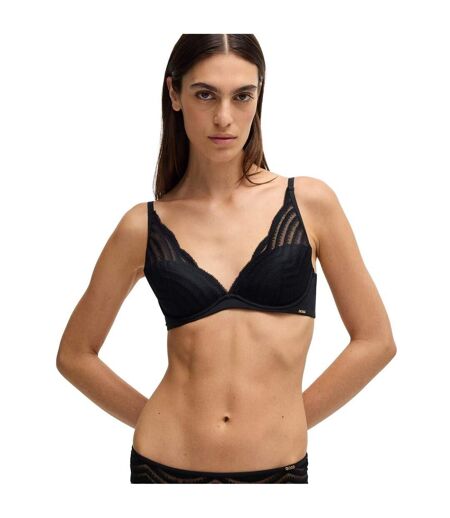 Womens/ladies Wave Pattern Lace Underwired Bra Black Boss
