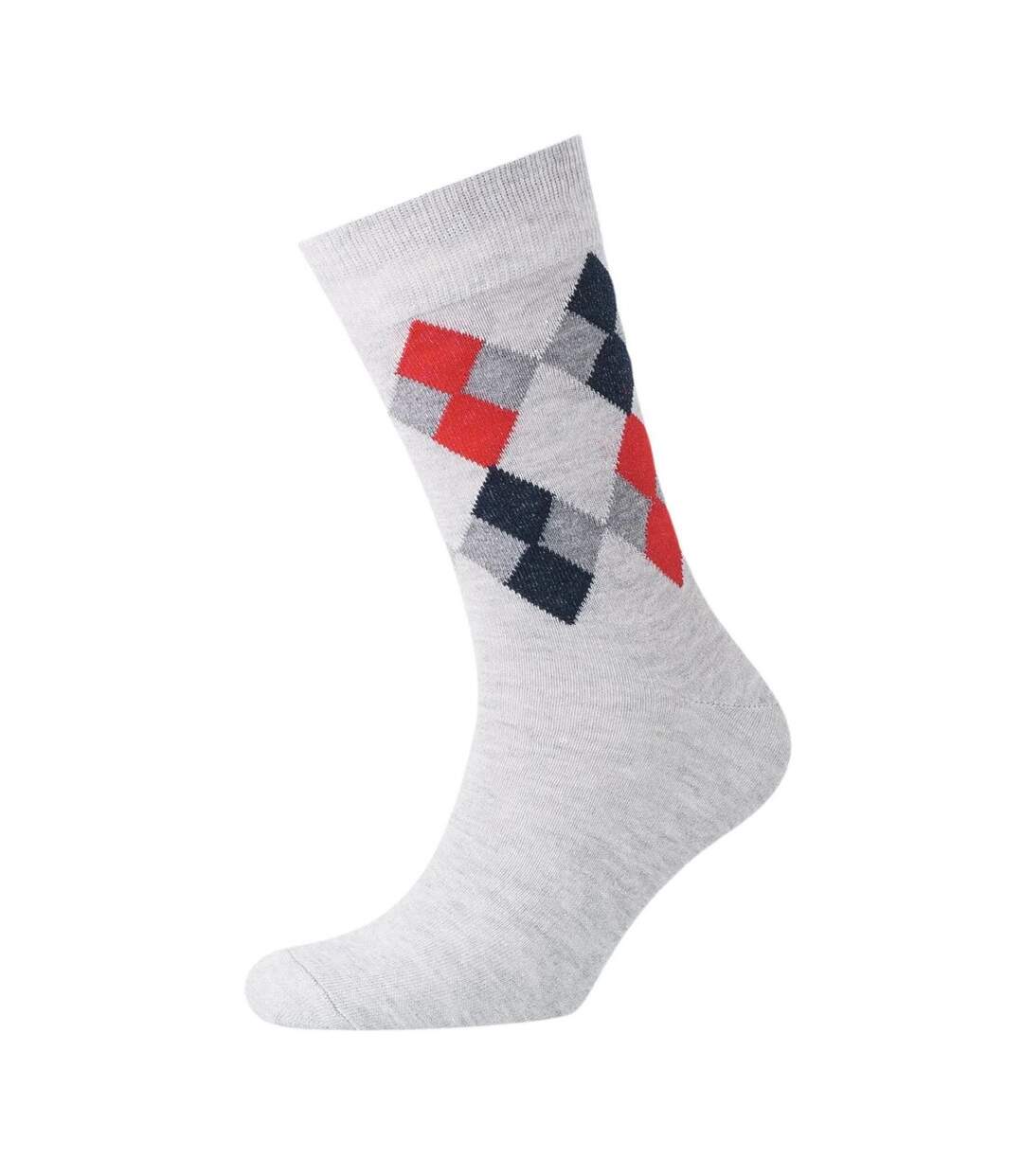 Pack of 3  Mens diamond socks  light grey/night sky Money-4