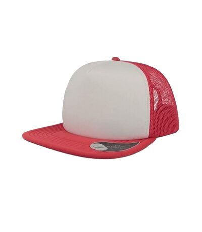 Unisex Snap 90s Flat Visor 5 Panel Trucker Cap White Red Atlantis