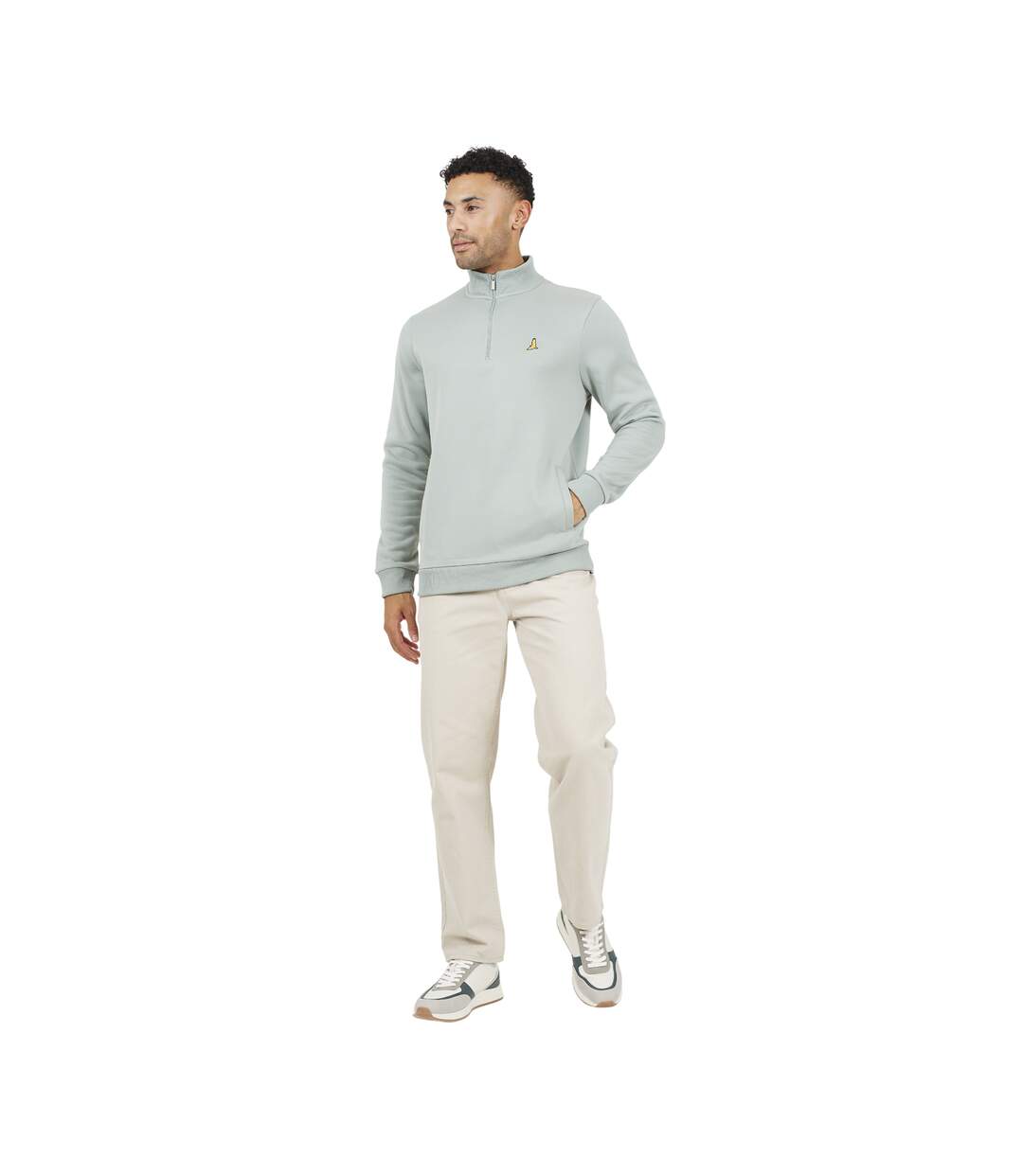 Mens Quarter Zip Sweatshirt Mineral Green Brave Soul-4