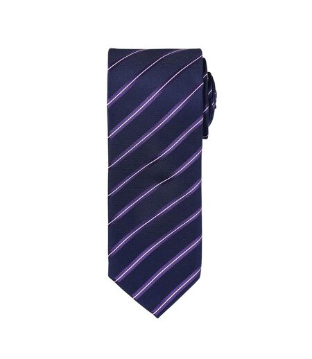 Premier Mens Sports Stripe Pattern Formal Work Tie (Navy/ Purple) (One Size)