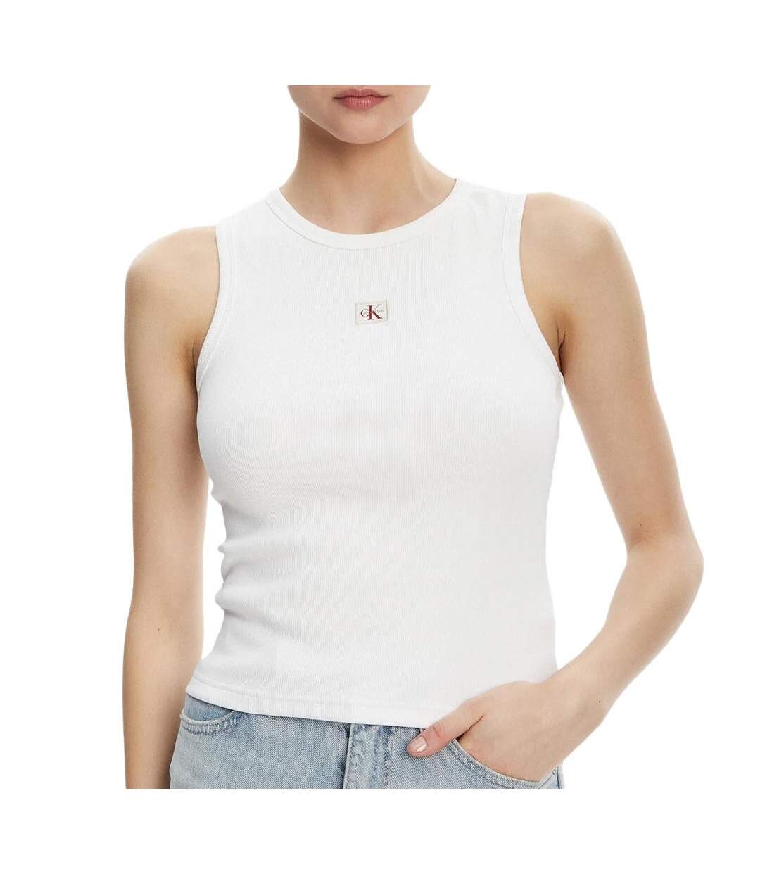 Débardeur blanc femme calvin klein jeans a woven label - l-1