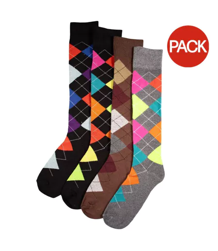 Pack Of 4  Mens Argyle Socks  Black Multicoloured Soxy