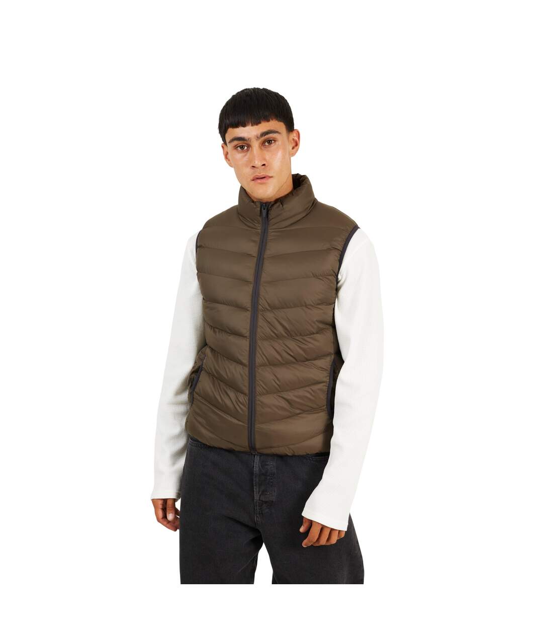Doudoune Sans Manches Motif/style Chevron Homme Marron Brave Soul-2