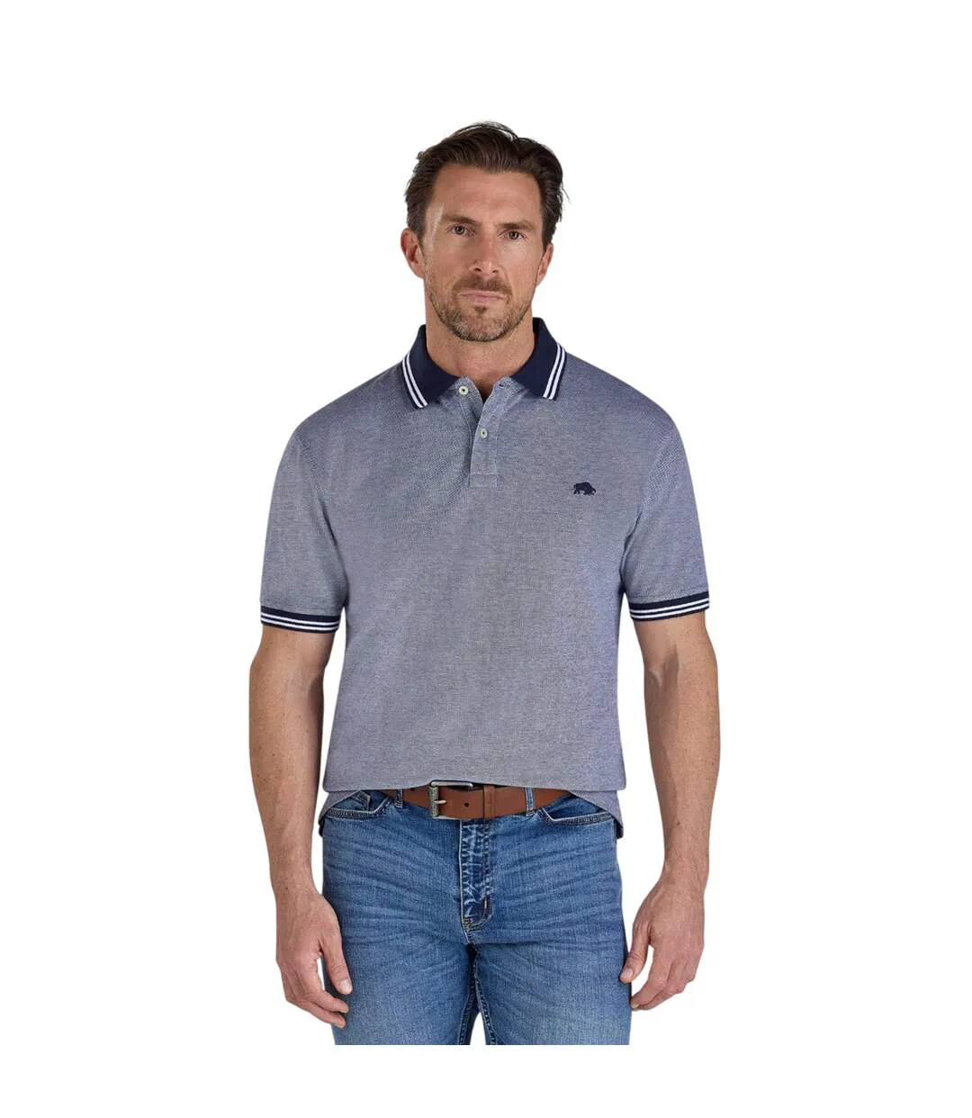 Mens Two Tone Pique Polo Shirt Navy Raging Bull-2