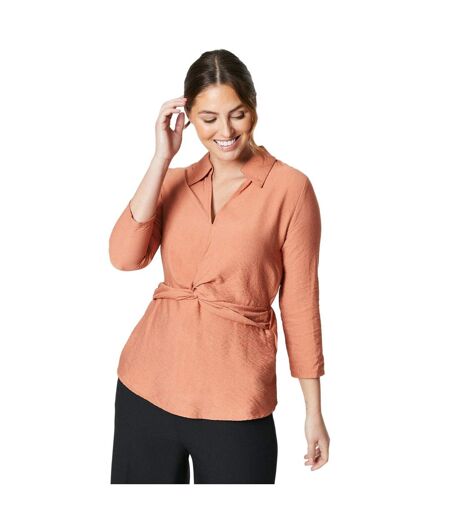 Womens/ladies collared twisted knot front shirt terracotta Principles