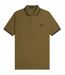 Polo Motif/style Col À Double Rayure Homme Noir Vert Kaki Fred Perry-1