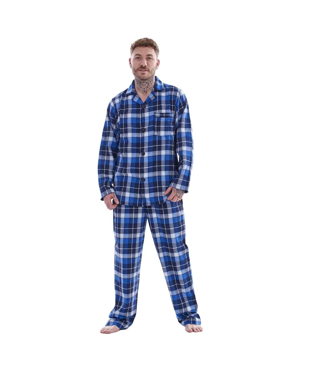 Ensemble De Pyjama Long Motif/style À Carreaux Homme Bleu Gris Keanu-1