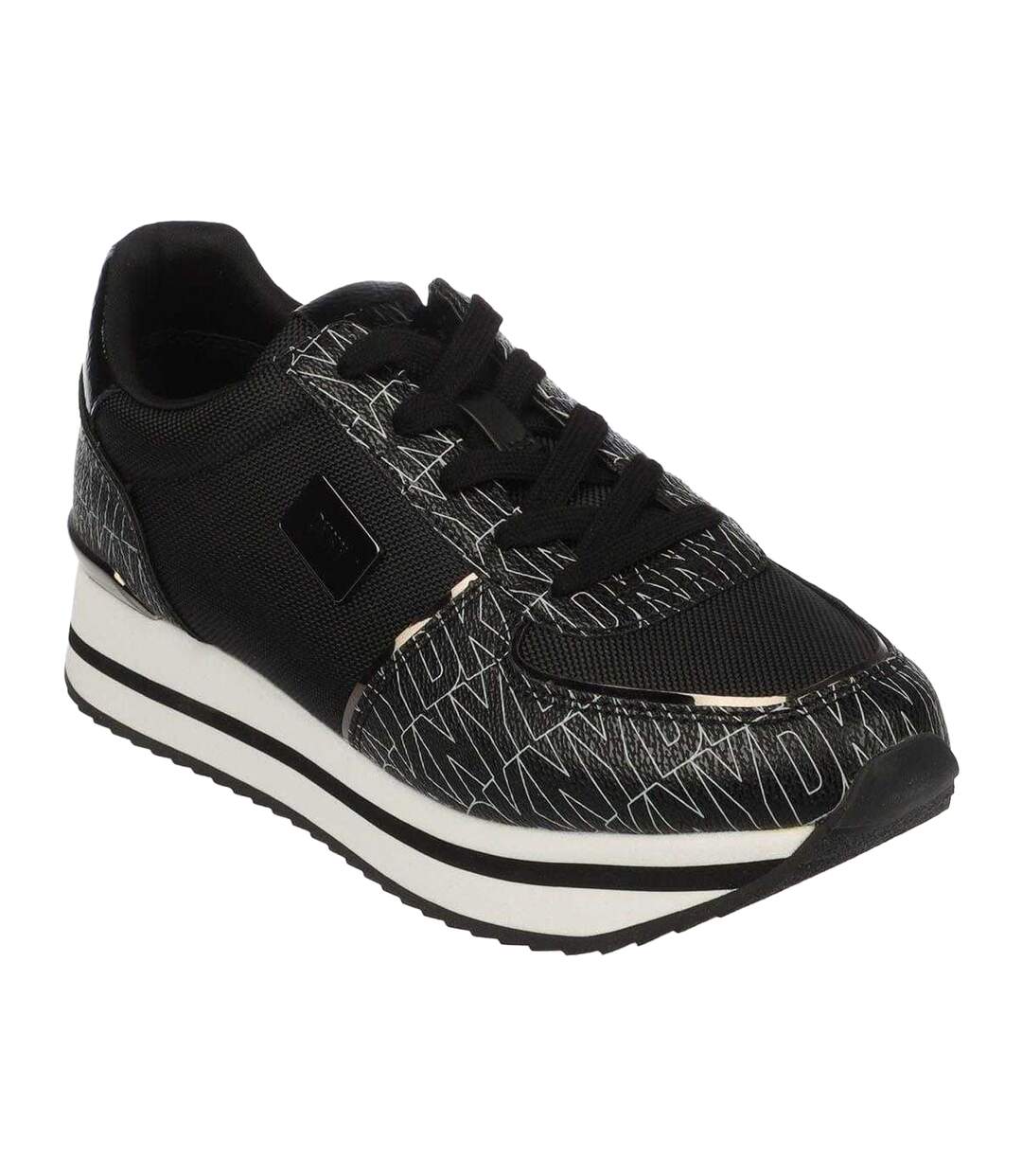 Womens/ladies Davie Lace Up Trainers Black Grey DKNY-1