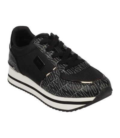 Womens/ladies Davie Lace Up Trainers Black Grey DKNY