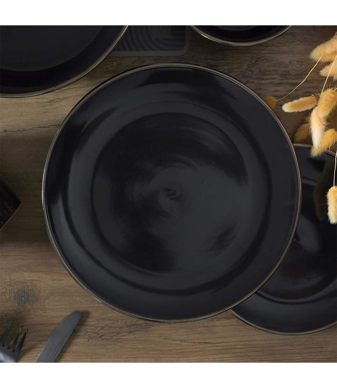 Lot de 6 Assiettes Plates Lounge 26cm Noir-2