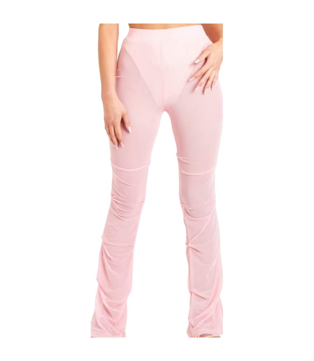 Womens/ladies Mesh Flared Trousers Pink Missy Empire-2