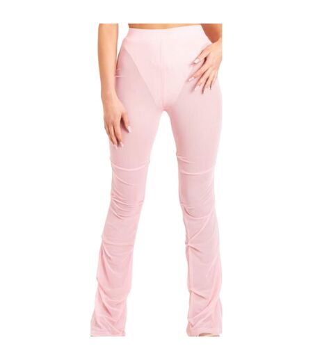 Womens/ladies Mesh Flared Trousers Pink Missy Empire