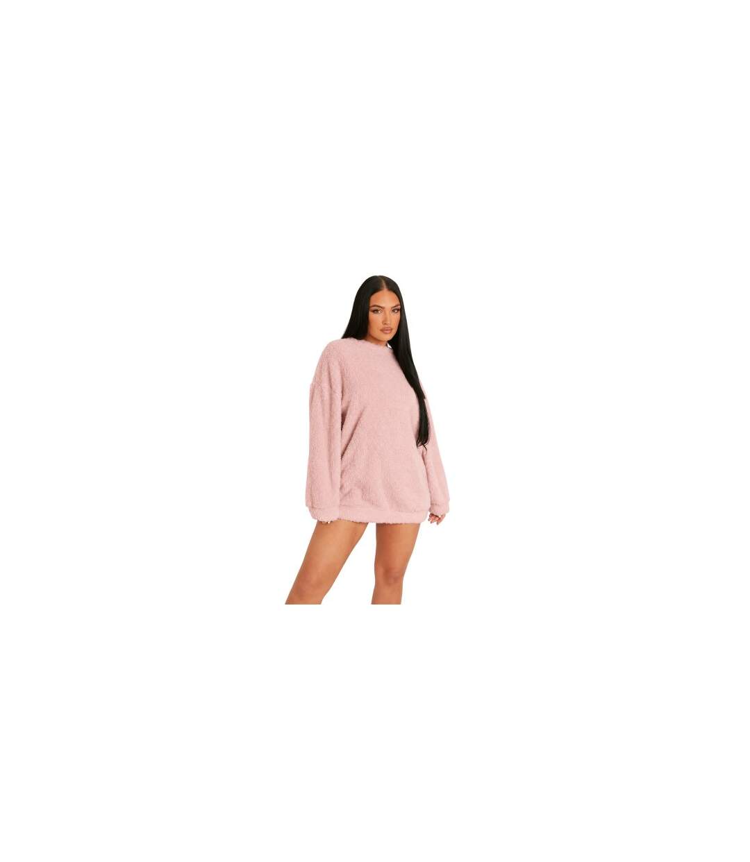Womens/ladies Borg Jumper Dress Pink Missy Empire-1
