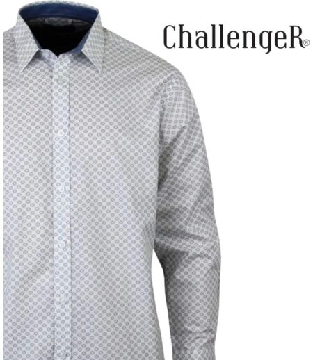 CHALLENGER CH4030 PETITS MOTIFS — Chemise à carreaux manches longues blanc/bleu : l'élégance du pur coton et de la coupe confort