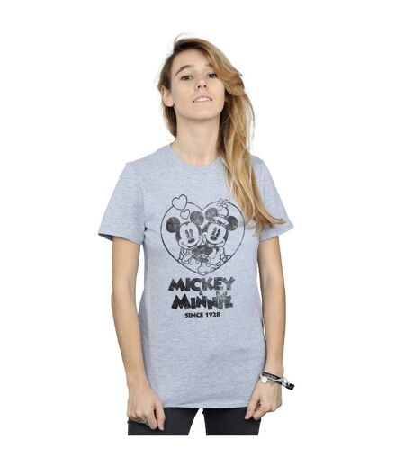 Disney Womens/Ladies Mickey And Minnie Mouse Since 1928 Cotton Boyfriend T-Shirt (Gris sportif) - UTBI36200