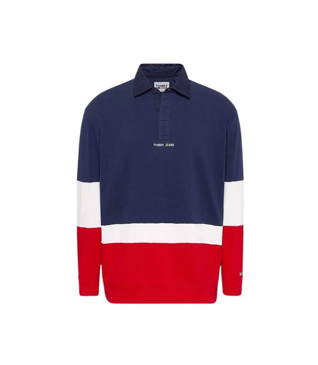 Polo Manches Longues Motif/style Blocs De Couleurs Homme Bleu Marine Blanc Rouge Tommy Hilfiger-1