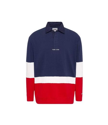 Polo Manches Longues Motif/style Blocs De Couleurs Homme Bleu Marine Blanc Rouge Tommy Hilfiger