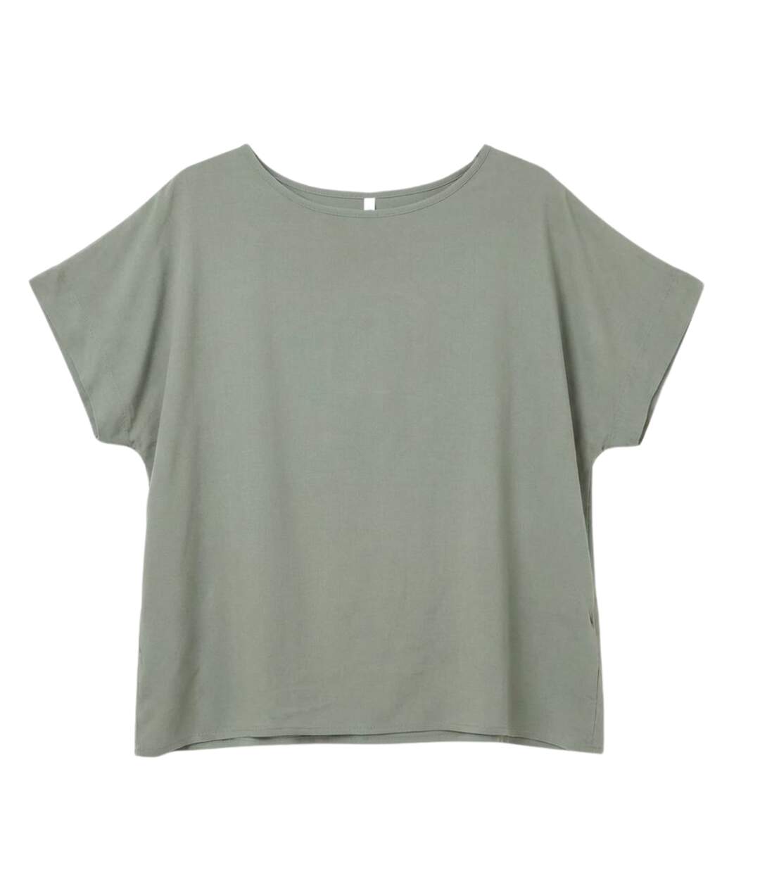 Tee-shirt femme couleur vert - Col rond manches courtes coupe ample avec pendentif-3
