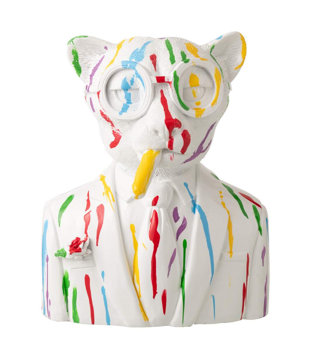 Buste Léopard Tâches de Peinture 31cm Blanc-1