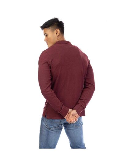 Mens Embroidered Long-sleeved Polo Shirt Burgundy Peter Werth