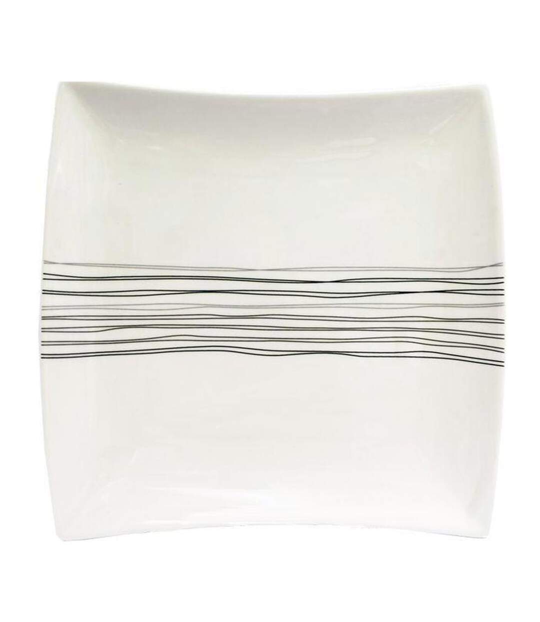 Lot de 6 Assiettes Plates Carrées Lignes 26cm Blanc-1