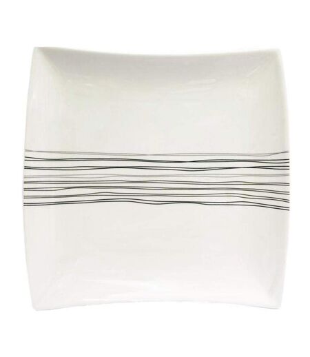 Lot de 6 Assiettes Plates Carrées Lignes 26cm Blanc