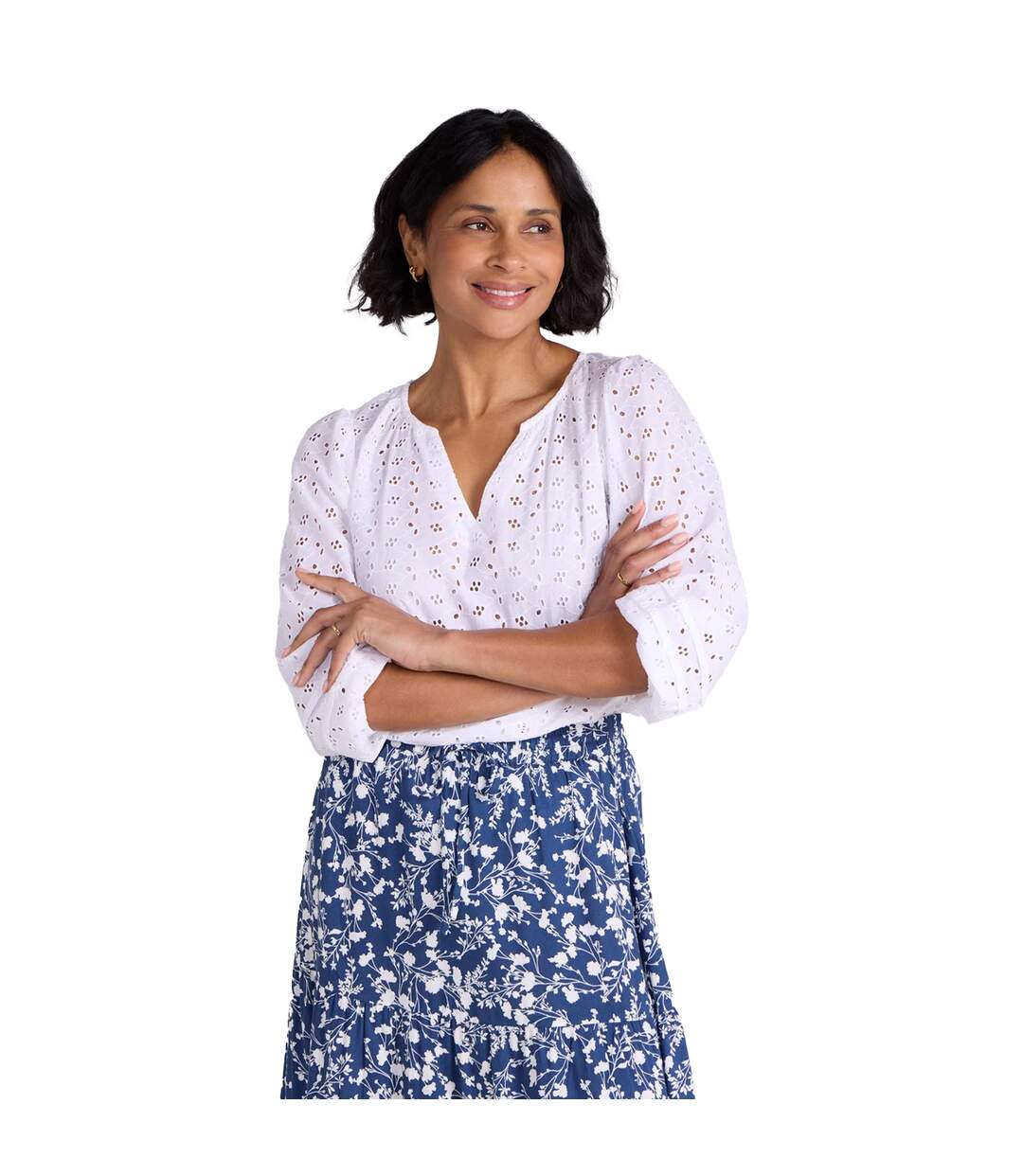Blouse Décontractée Manches ¾ Motif/style Broderie Femme Blanc Broderie Mountain Warehouse-1