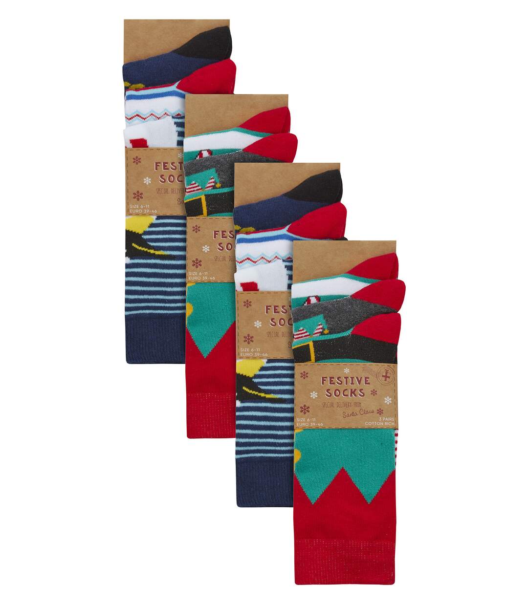 12 Pair Multipack Mens Christmas Design Socks-2