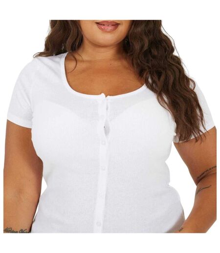 Womens/ladies Ribbed Plus T-shirt White Brave Soul