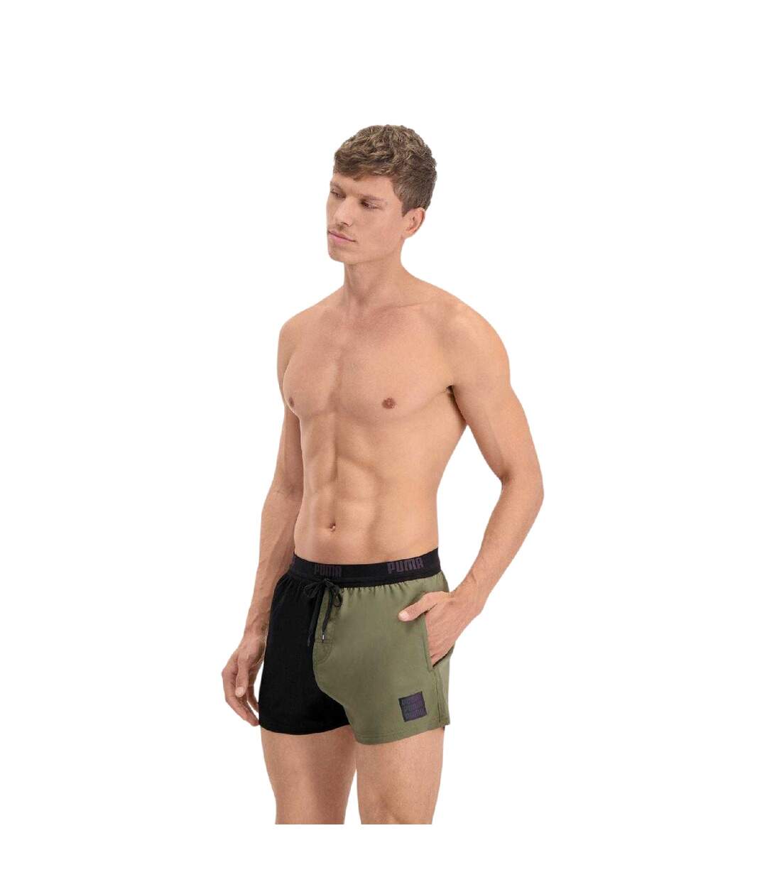 Mens Colour Block Swim Shorts Black Khaki Puma-3