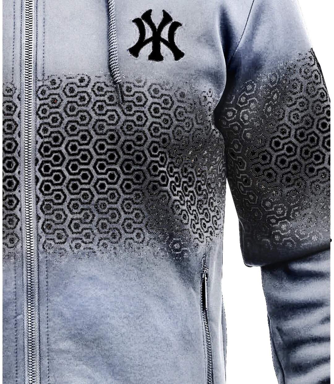 Gilet Sweat à  Capuche Ajusté Homme Gris avec Imprimé-3