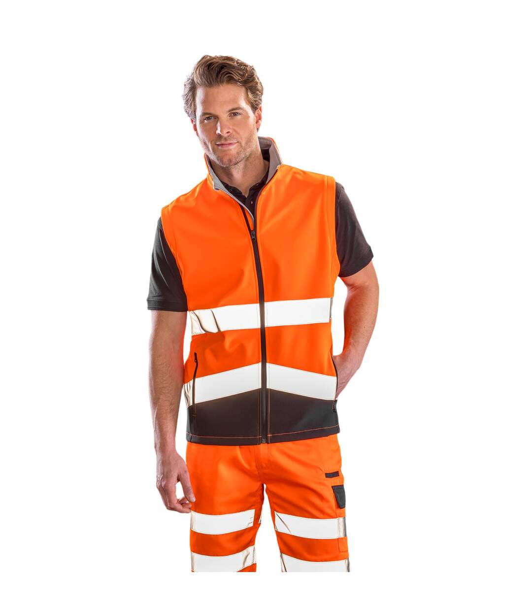 Unisex adult softshell printable gilet fluorescent orange/black SAFE-GUARD by Result-3