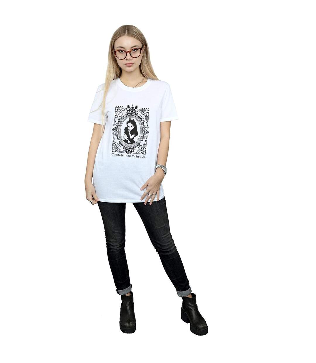 Disney Womens/Ladies Alice In Wonderland Frame Cotton Boyfriend T-Shirt (Blanc) - UTBI8501-4