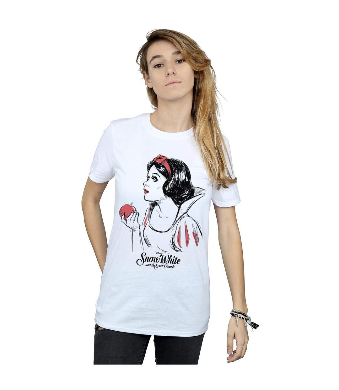 Disney Femme/Ladies Snow White Apple Sketch Cotton Boyfriend T-Shirt (Blanc) - UTBI48968-2