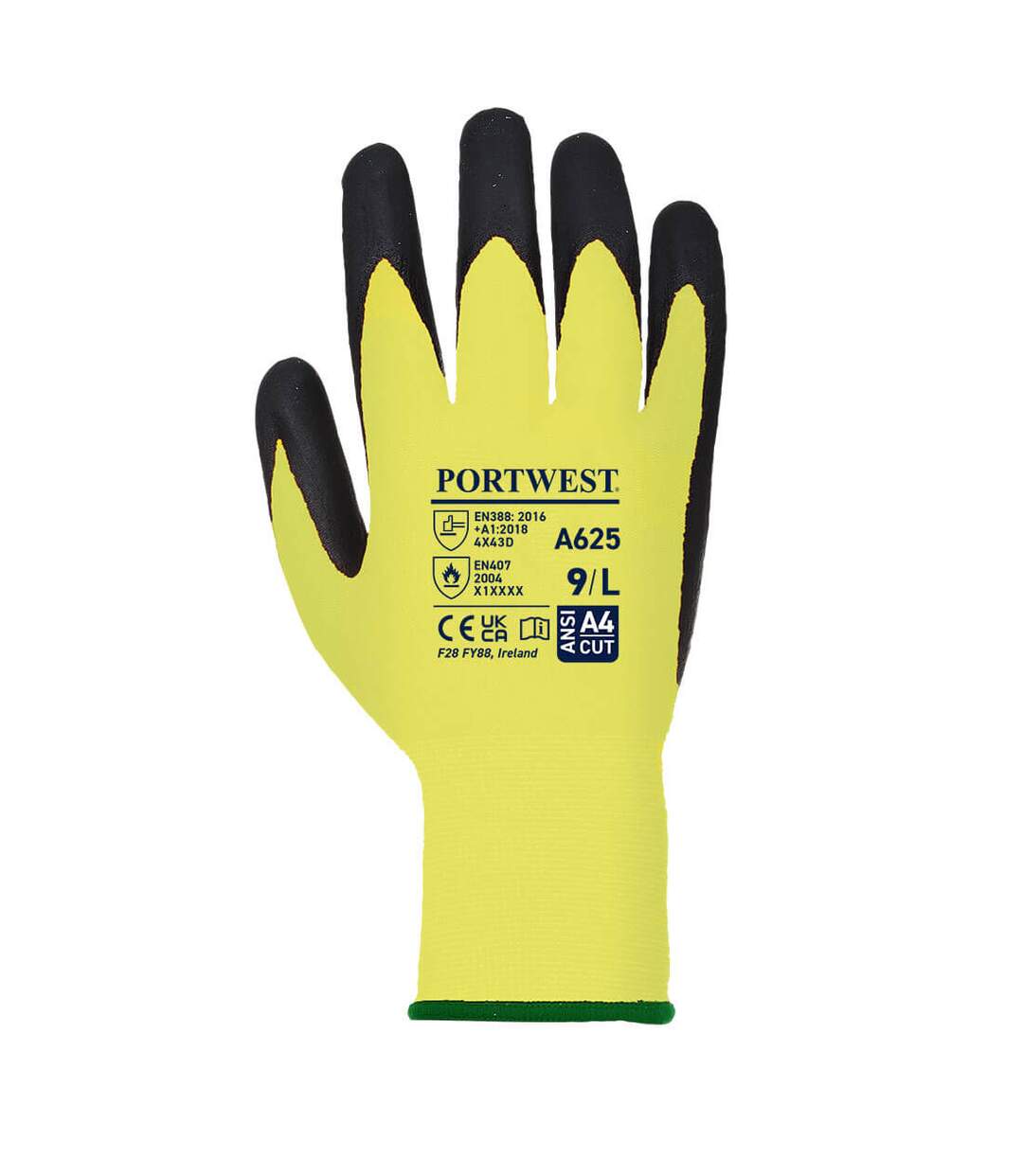 Unisex adult a625 vis tex cut resistant gloves l yellow/black Portwest-2