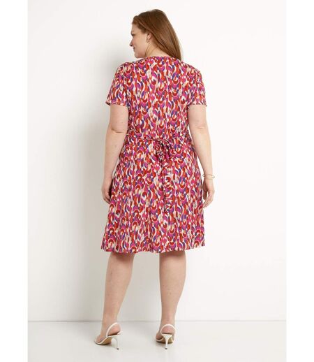 Robe courte col V graphique base évasée