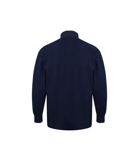 Front Row Long Sleeve Classic Rugby Polo Shirt (Navy/Navy)