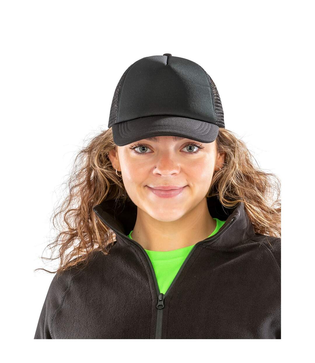 Unisex adult 1/2 mesh trucker cap black Result Core-1