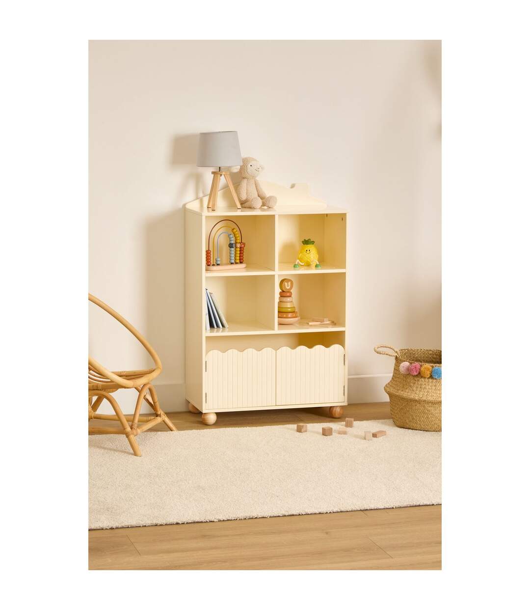 Bibliothèque enfant 2 portes et 4 niches BOULI - Beige-2
