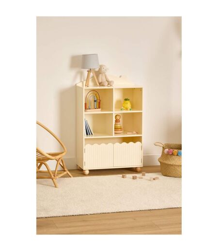 Bibliothèque enfant 2 portes et 4 niches BOULI - Beige