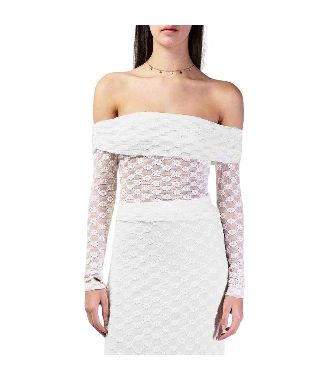 Haut À Épaules Dénudées Motif/style Lacets Femme Blanc Bardot-2