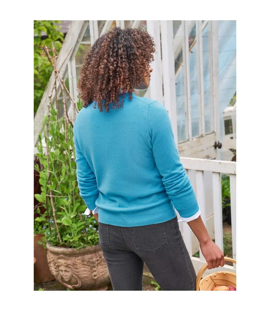 Womens/ladies Cashmere Crew Neck Jumper Sea Turquoise WoolOvers-2
