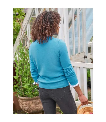 Womens/ladies Cashmere Crew Neck Jumper Sea Turquoise WoolOvers
