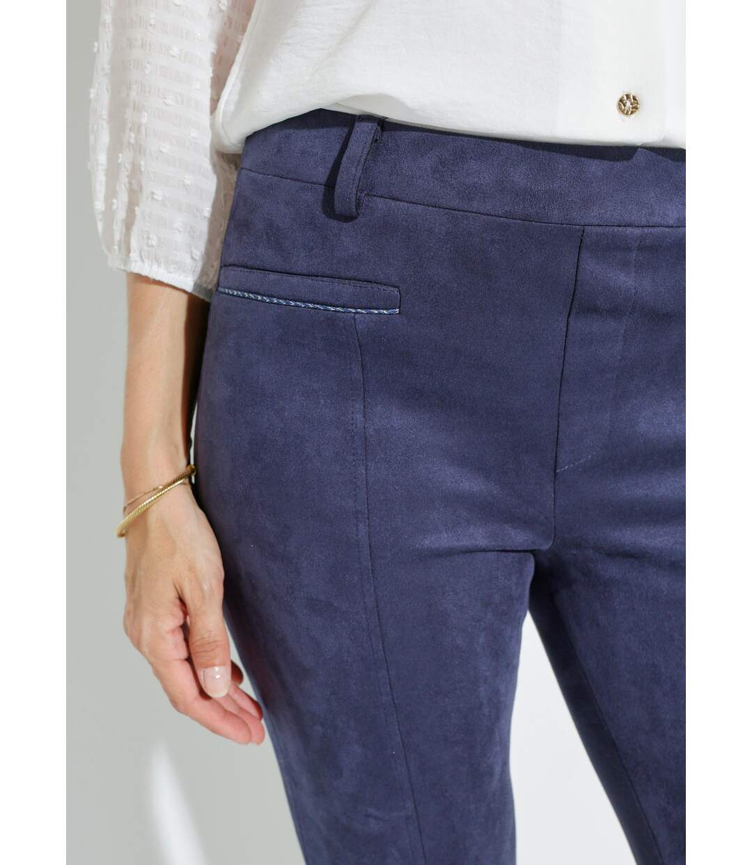 Pantalon droit suédé effet ventre plat-4